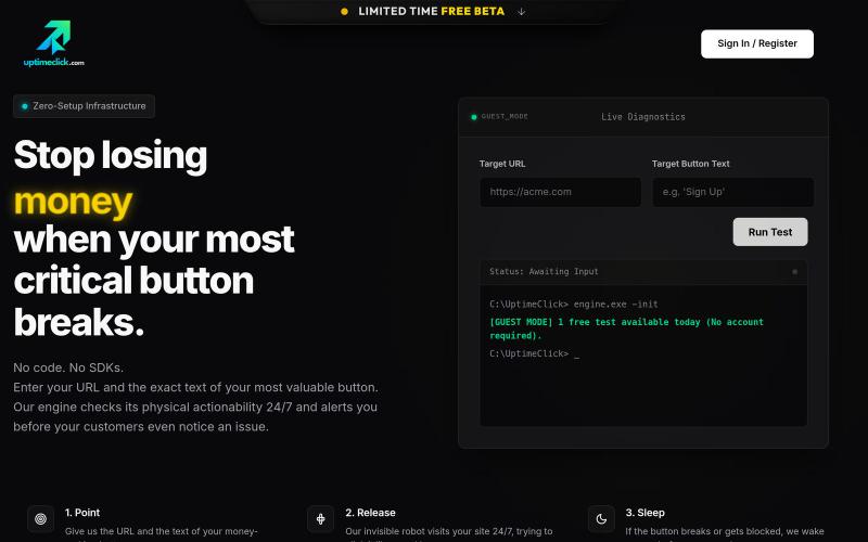 UptimeClick — Is Your Buy Button Actually Working? — screenshot