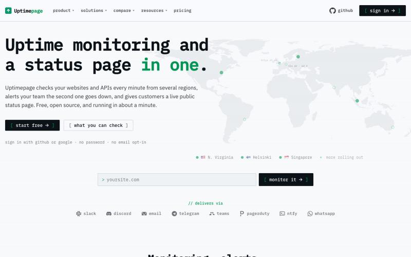 Uptimepage: open-source uptime monitoring & status pages — screenshot