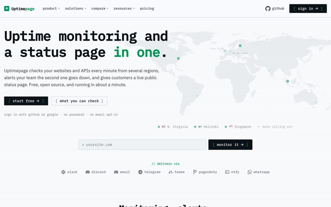 Uptimepage: open-source uptime monitoring & status pages — screenshot