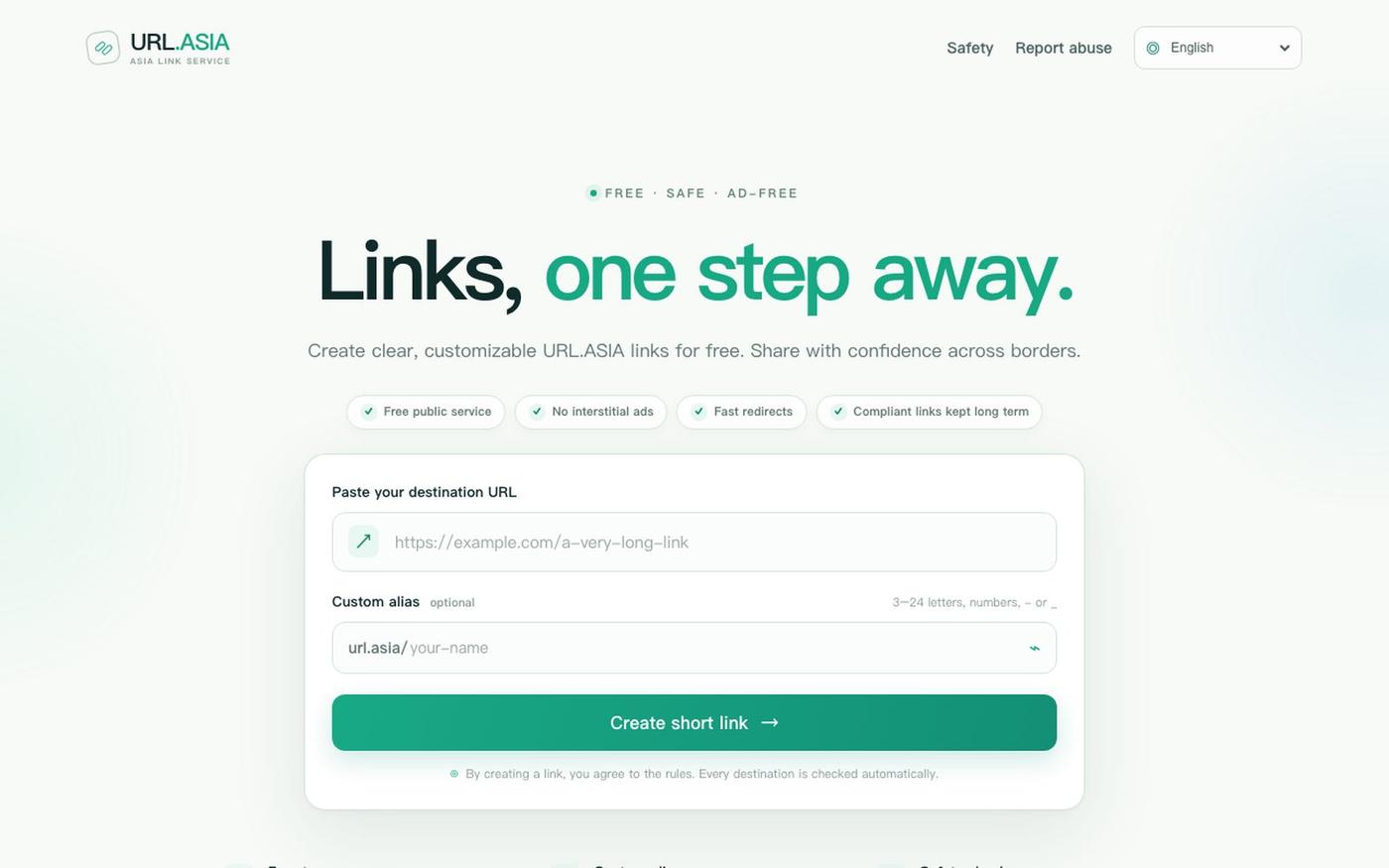 Free URL Shortener for Asia | Custom, Ad-Free Links — URL.ASIA — screenshot