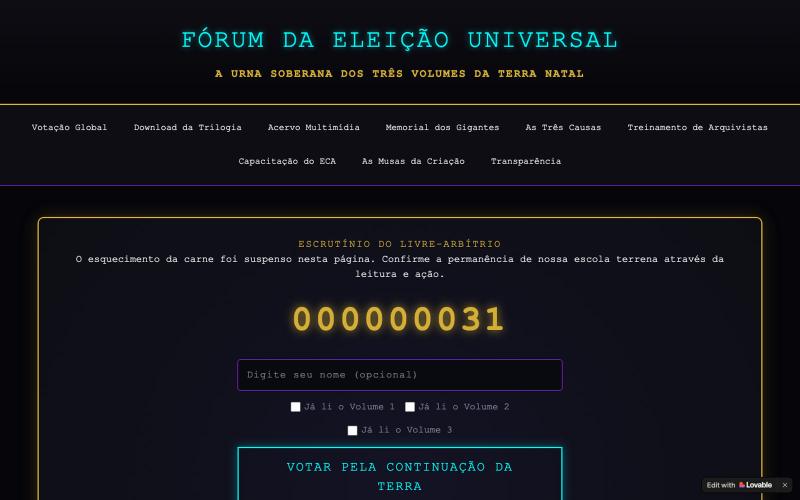 Eleição Universal — Fórum Oficial da Trilogia — screenshot