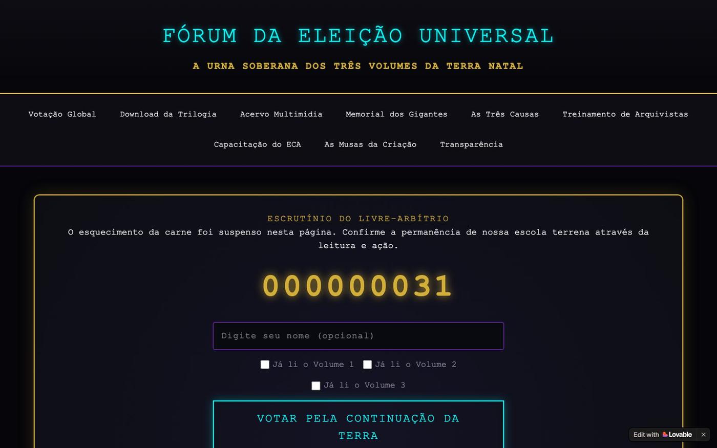 Eleição Universal — Fórum Oficial da Trilogia — screenshot