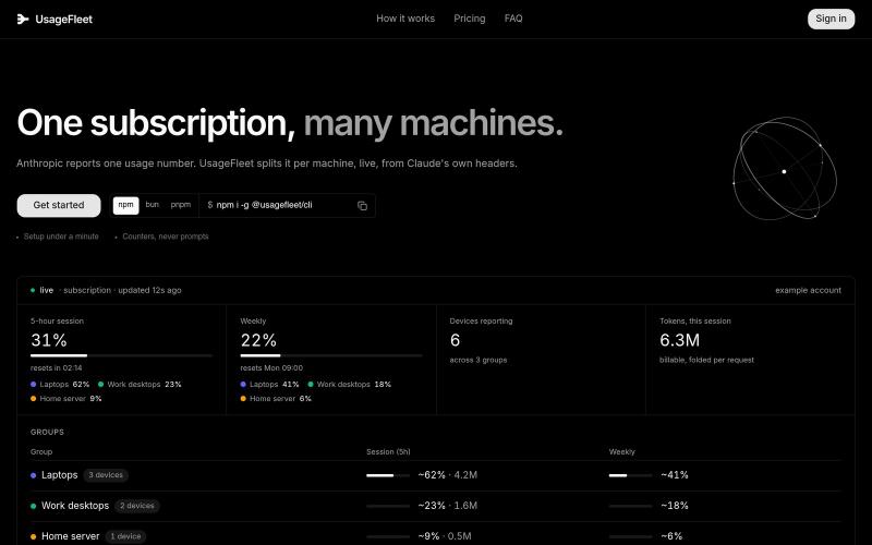 Coding agent usage tracker for your whole fleet — UsageFleet — screenshot