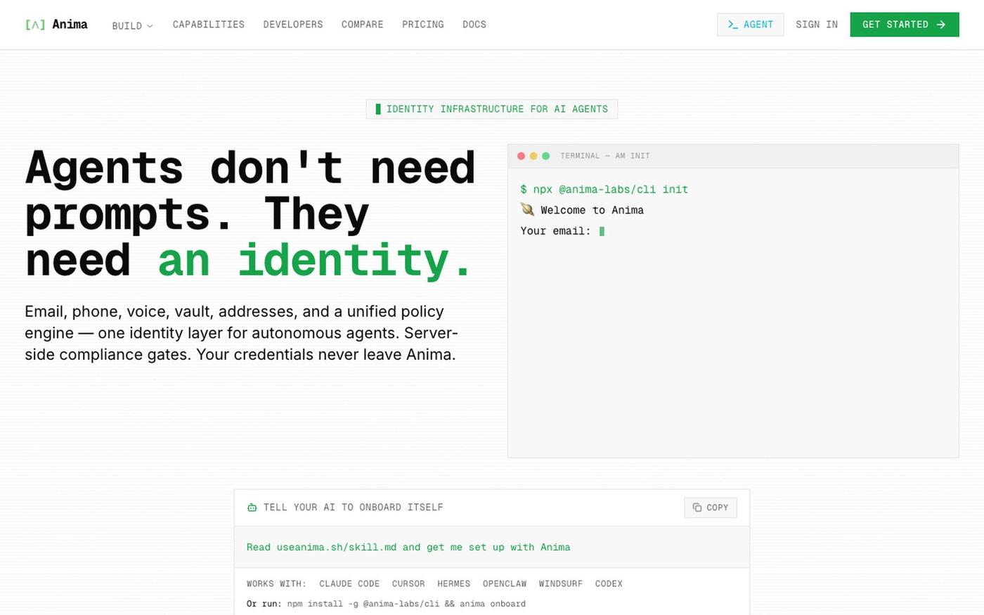 Anima — Identity Infrastructure for AI Agents — screenshot