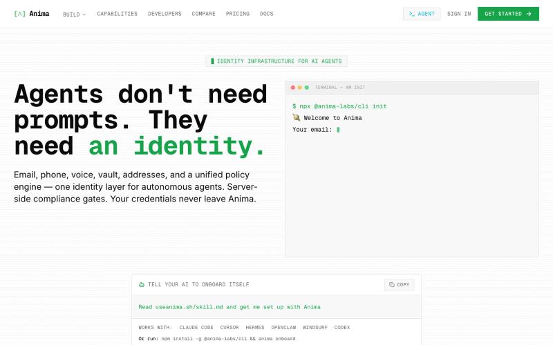 Anima — Identity Infrastructure for AI Agents — screenshot