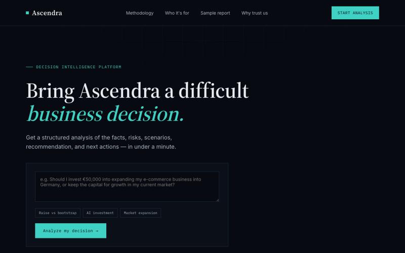 Ascendra — Decision Intelligence for High-Stakes Business Decisions — screenshot