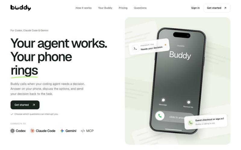 Buddy — Your agent works. Your phone rings. — screenshot
