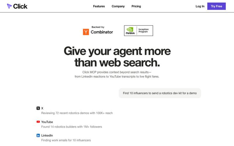 Click | Give your agent more than web search — screenshot