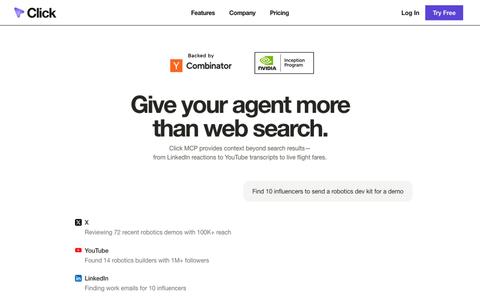 Click | Give your agent more than web search — screenshot