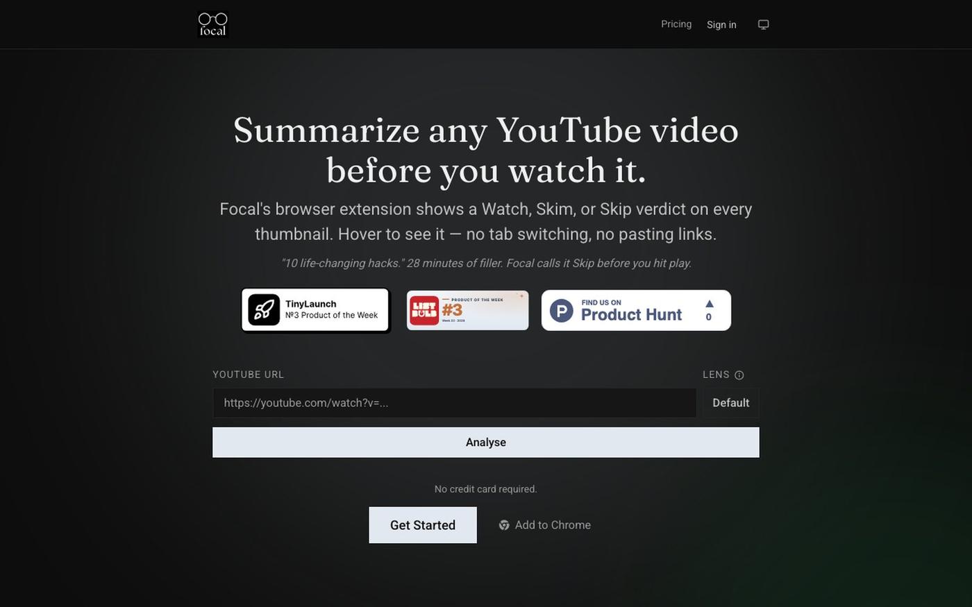 Focal — AI YouTube Summarizer. Watch, Skim, or Skip in Seconds. — screenshot