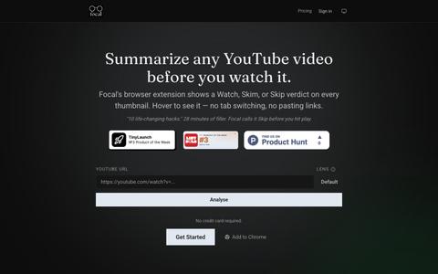 Focal — AI YouTube Summarizer. Watch, Skim, or Skip in Seconds. — screenshot