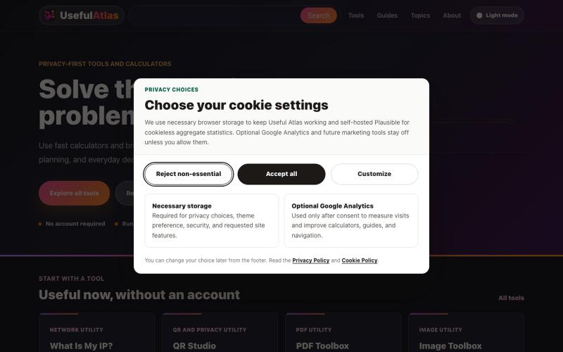 Useful Atlas: Free Browser Tools and AI Calculators — screenshot