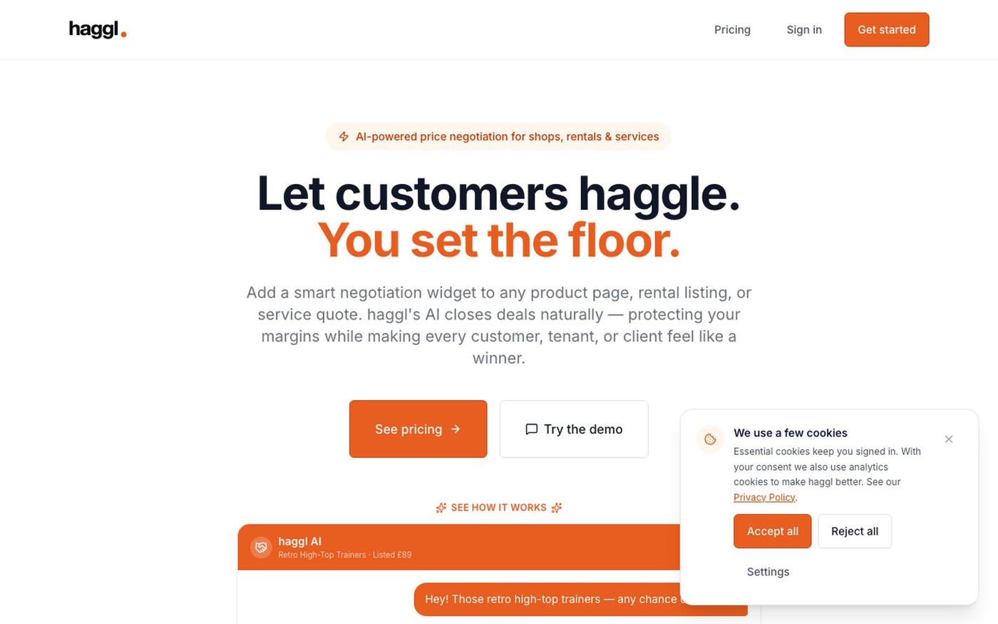 haggl — AI price negotiation for shops, rentals & services — screenshot