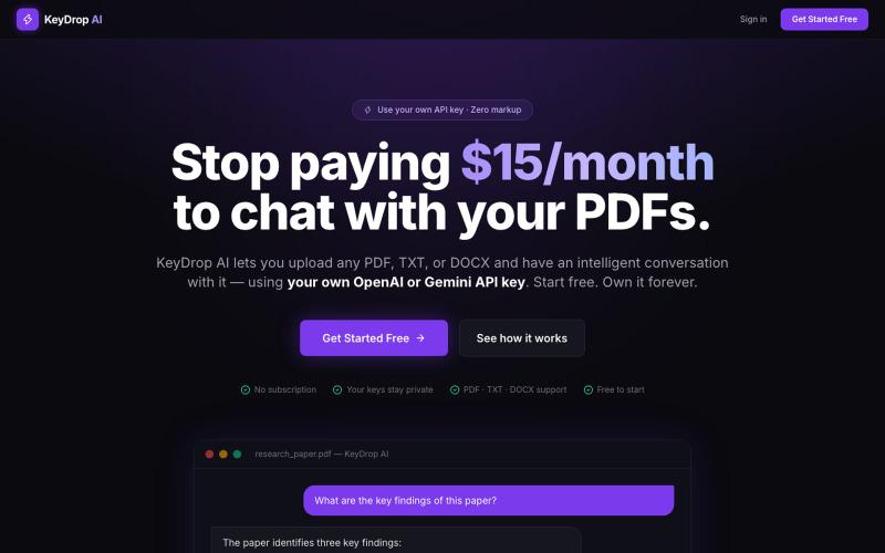 KeyDrop AI – Chat with your PDFs for free — screenshot