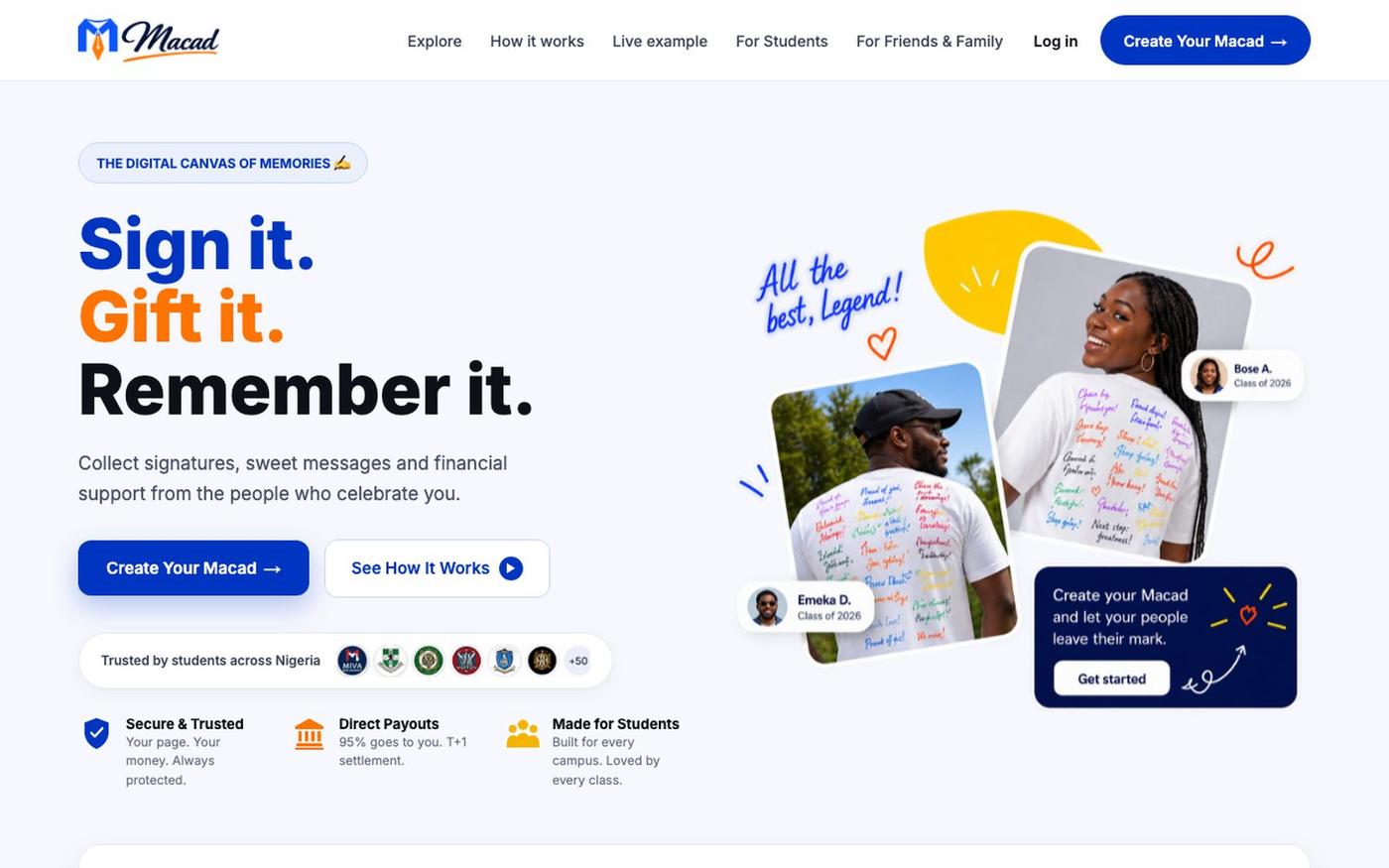 Macad | Sign it. Gift it. Remember it. — screenshot