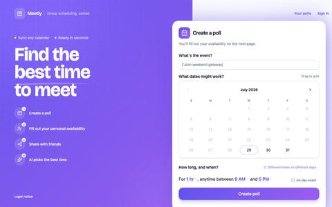 Meetly — Find the best time to meet, no account needed — screenshot