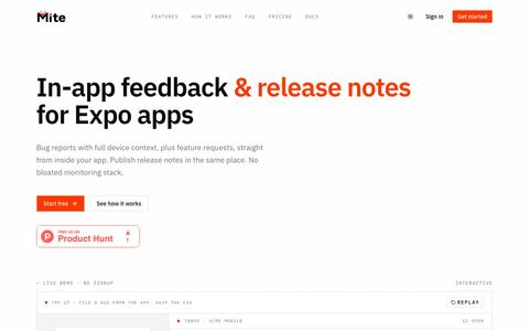 Mite: In-App Feedback & Bug Reports for Expo & React Native — screenshot