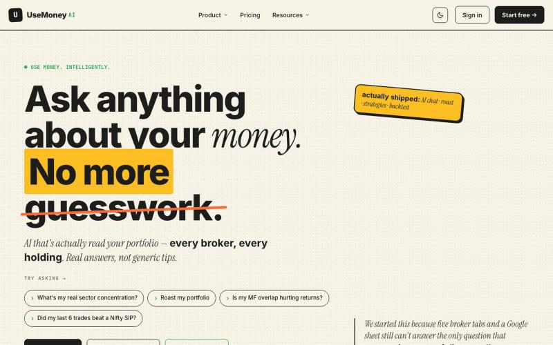 UseMoney AI - Use money. Intelligently. — screenshot