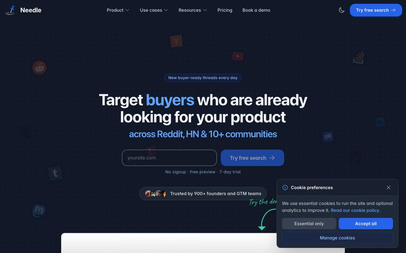 Multi-Platform Buyer Intent Search | Needle — screenshot