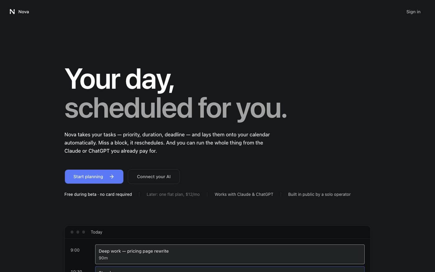 Nova — Your day, scheduled for you. — screenshot