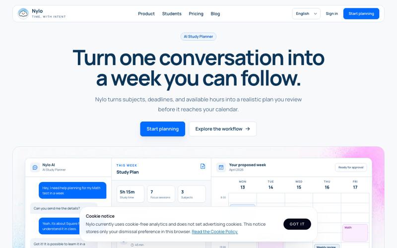 Nylo AI - AI Study Planner for Students & Time Management — screenshot
