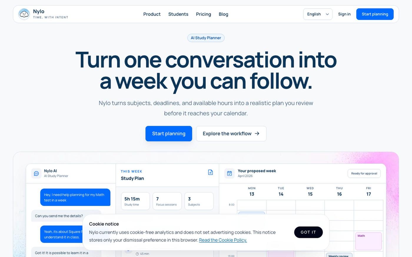 Nylo AI - AI Study Planner for Students & Time Management — screenshot