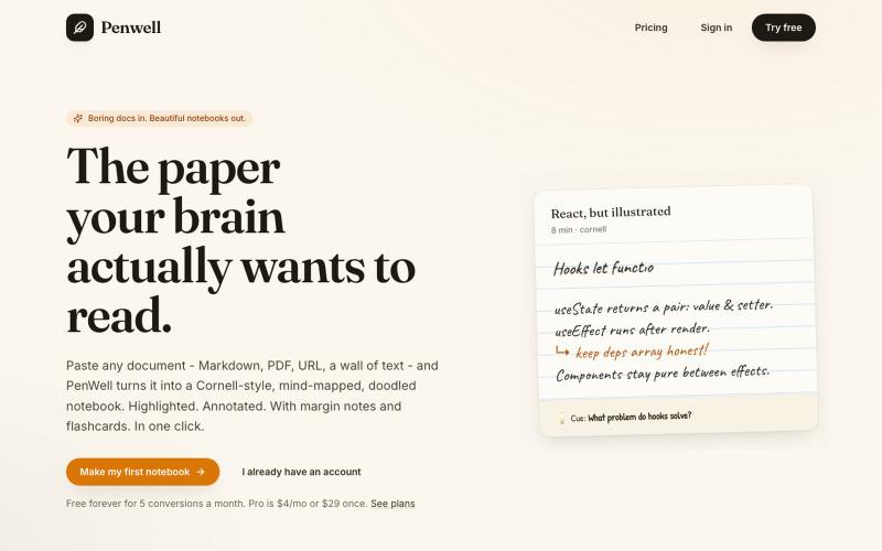 Penwell - Turn boring docs into beautiful notebooks — screenshot