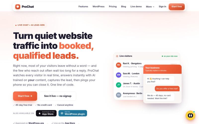 ProChat — Turn website visitors into qualified leads — screenshot