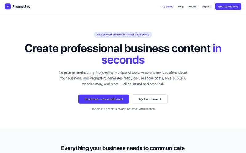 PromptPro — AI Content Generator for Small Businesses — screenshot