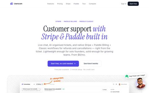 Userscom — Customer Support with Stripe & Paddle Integration | Live Chat, AI & T — screenshot