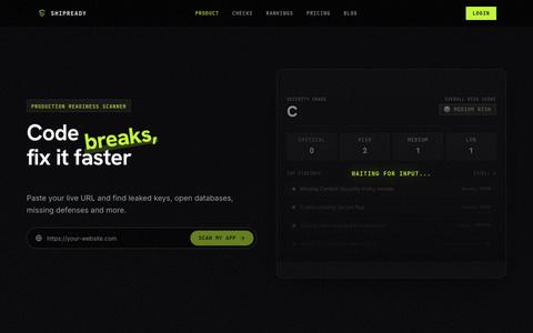 Website Security, SEO & AEO Scanner — ShipReady — screenshot