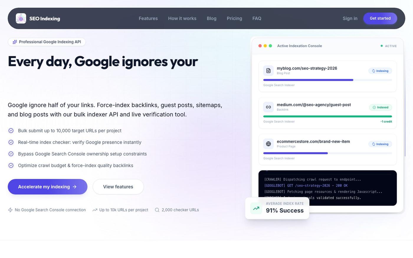 SEO Indexing | Bulk Index + Index Checker — screenshot
