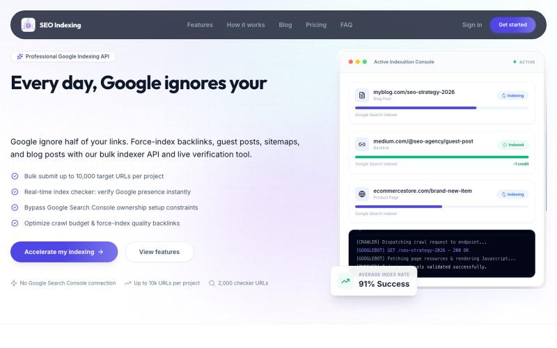 SEO Indexing | Bulk Index + Index Checker — screenshot