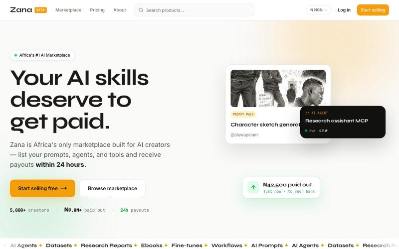 Zana — Buy & Sell AI Prompts, AI Agents & Tools Online — Zana — screenshot