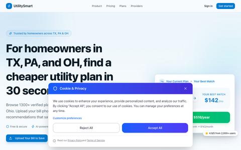 UtilitySmart — Compare Electricity & Gas Plans in TX, PA & OH — screenshot