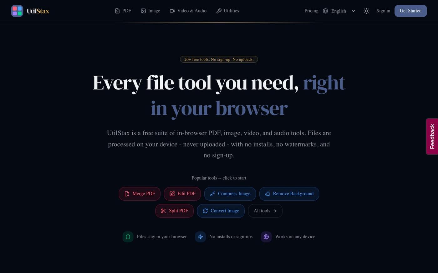 UtilStax - Free PDF, Image, Video & Quick Utility Tools — screenshot
