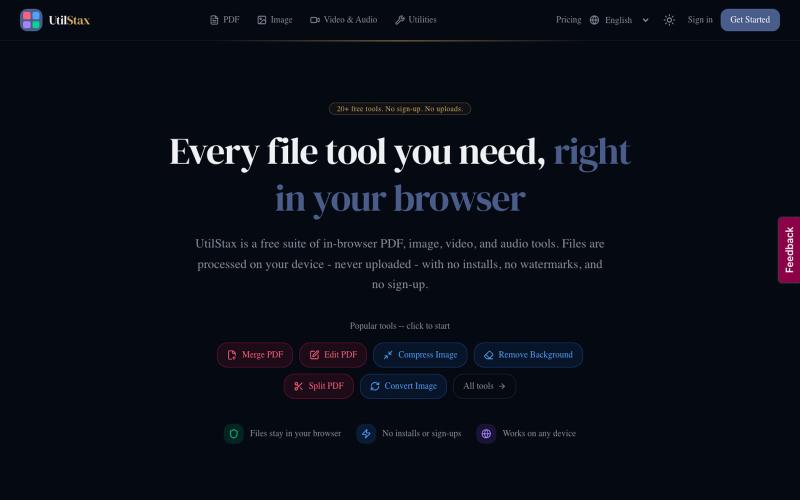 UtilStax - Free PDF, Image, Video & Quick Utility Tools — screenshot