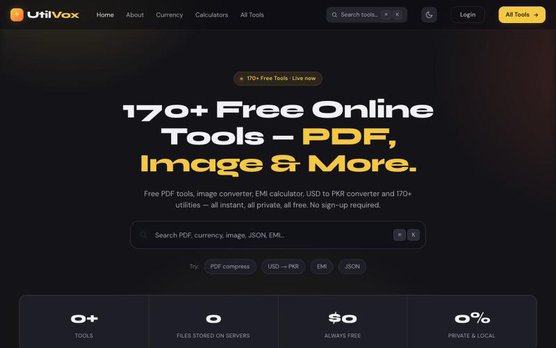 UtilVox — 170+ Free Online Tools | PDF, Image & More — screenshot