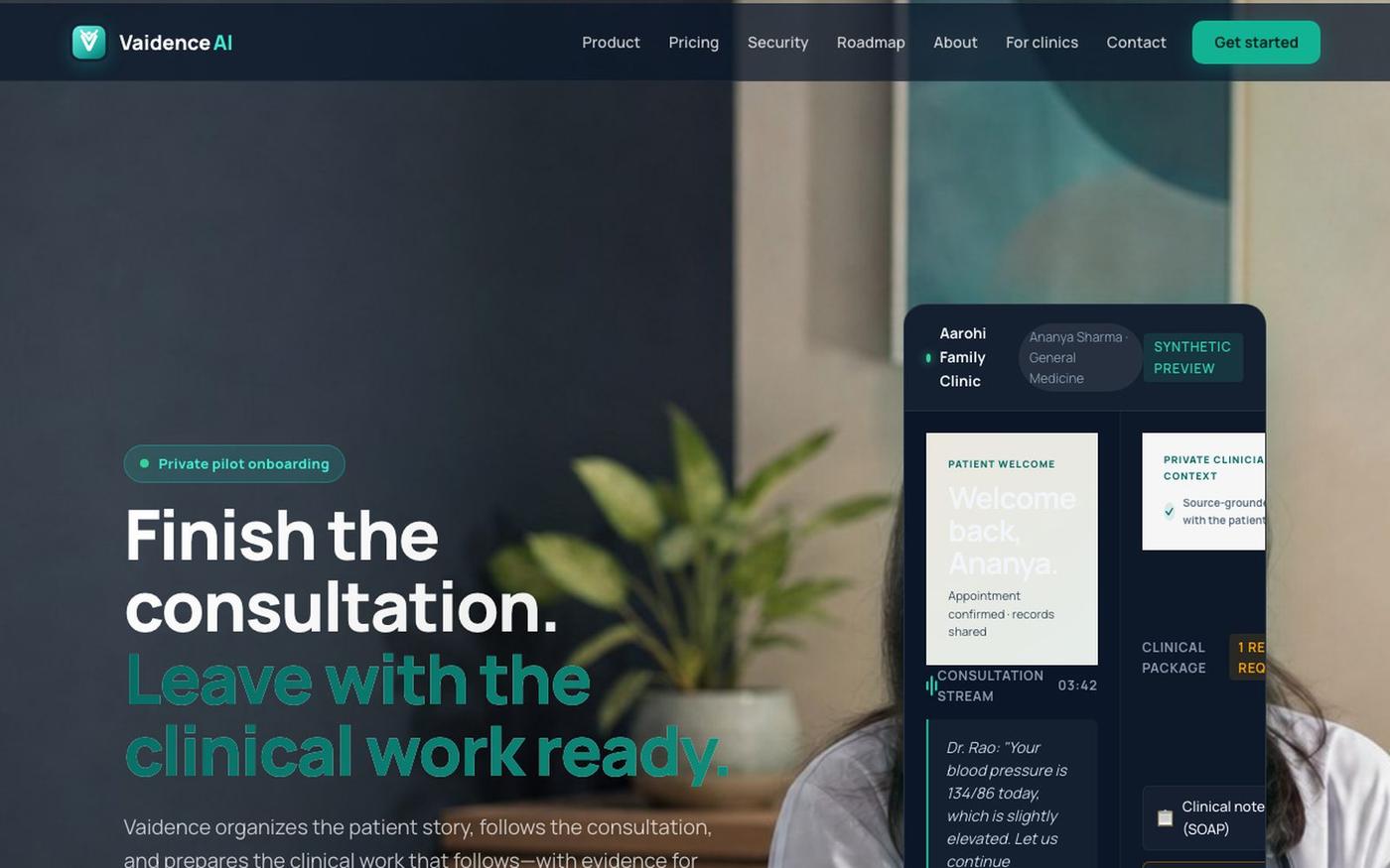 Vaidence AI — Personal care, prepared before every visit — screenshot