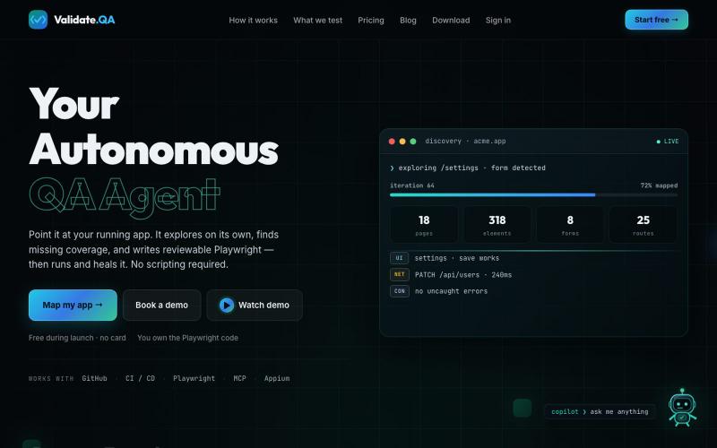 Validate.QA — Paste a URL. Get a full Playwright suite. — screenshot