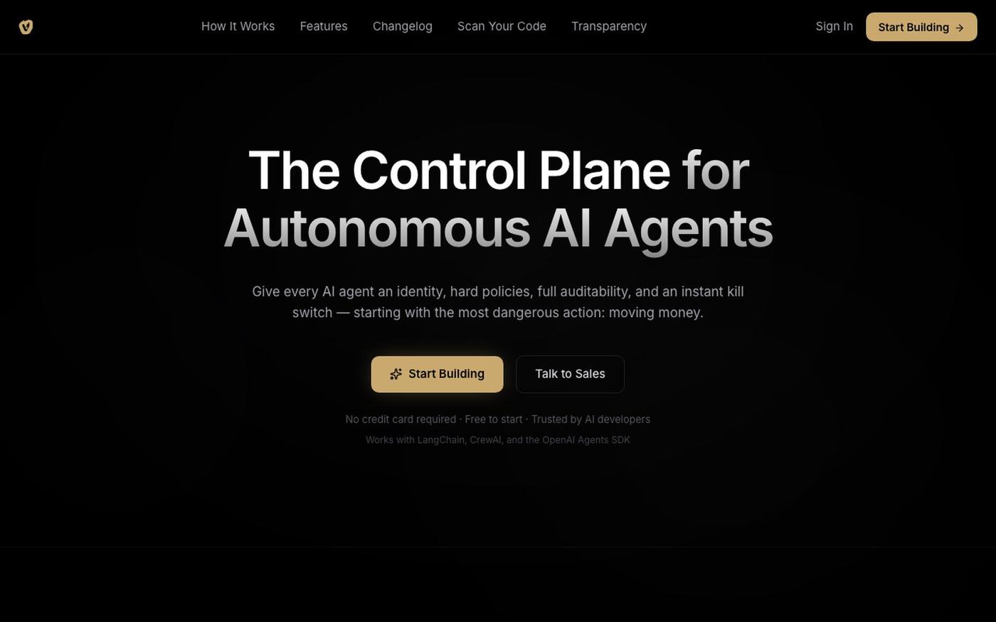Valta | Financial OS for AI Agents — screenshot