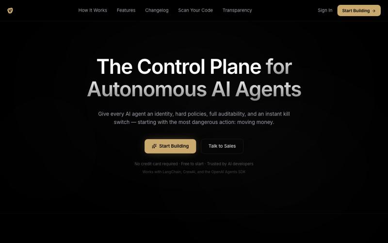 Valta | Financial OS for AI Agents — screenshot