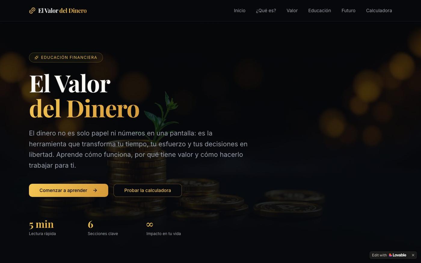 El Valor del Dinero — Educación Financiera — screenshot