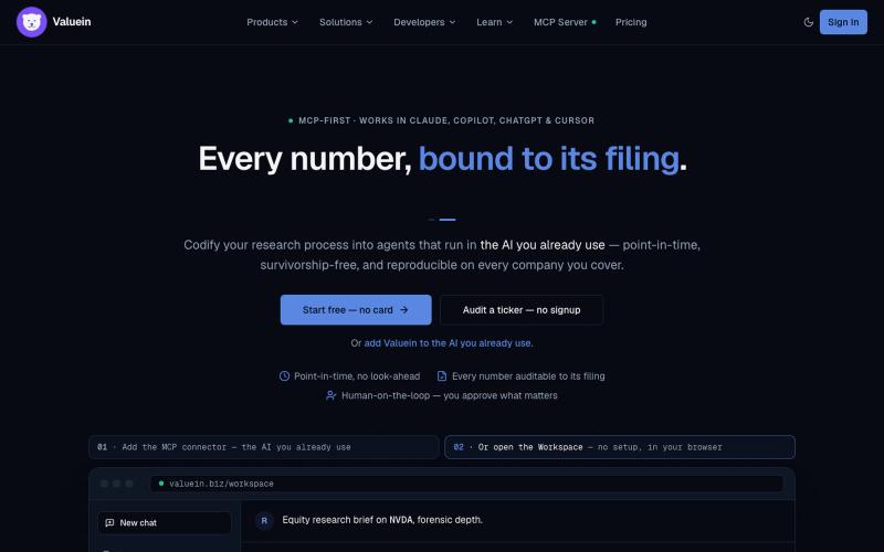 Valuein — SEC EDGAR Financial Data Built for AI Agents — screenshot