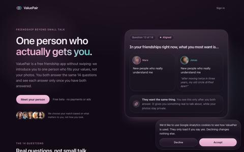 ValuePair: The friendship app without swiping — screenshot