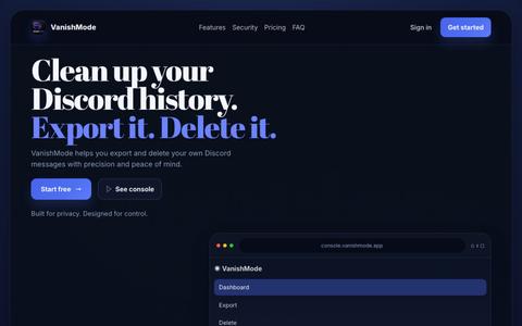 VanishMode | Export and manage your Discord messages — screenshot