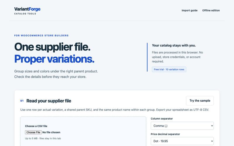 VariantForge — WooCommerce variation CSV builder — screenshot