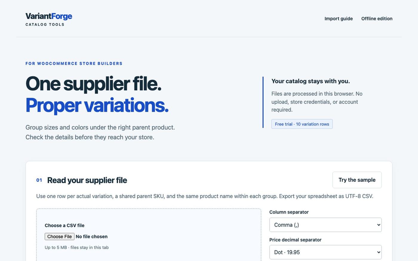 VariantForge — WooCommerce variation CSV builder — screenshot