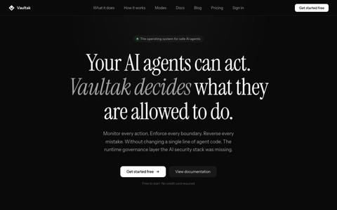 Vaultak, AI Agent Security — screenshot
