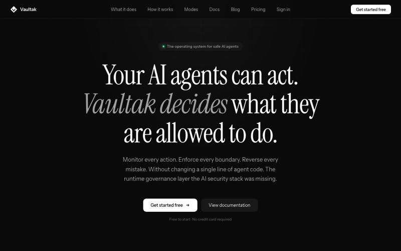 Vaultak, AI Agent Security — screenshot